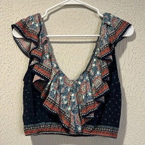 Charlotte Russe Navy Ruffled crop top size small